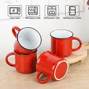 Bycnzb 15oz red Campfire Ceramic Mugs Set of 4 for coffee tea old design