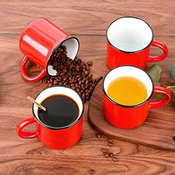 Bycnzb 15oz red Campfire Ceramic Mugs Set of 4 for coffee tea old design