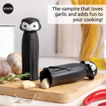 OTOTO Drac N' Roll Vampire Garlic Roller, Silicone Garlic Peeler Tube, Silicone Tube Roller for Halloween - Kitchen Gadget for Garlic, Garlic Tube, Garlic Crusher