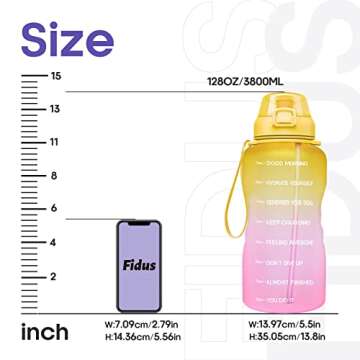 Fidus Large 1 Gallon/128oz Motivational Water Bottle with Time Marker & Straw,Leakproof Tritan BPA Free Water Jug,Ensure You Drink Enough Water Daily for Fitness-Yellow/Pink Gradient