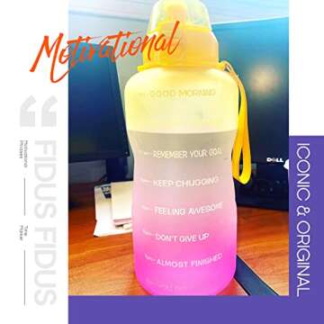 Fidus Large 1 Gallon/128oz Motivational Water Bottle with Time Marker & Straw,Leakproof Tritan BPA Free Water Jug,Ensure You Drink Enough Water Daily for Fitness-Yellow/Pink Gradient