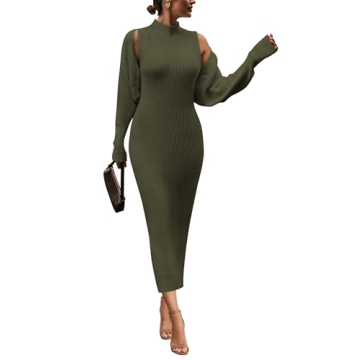 PRETTYGARDEN Women's Cozy Maxi Sweater Dress and Cardigan Set