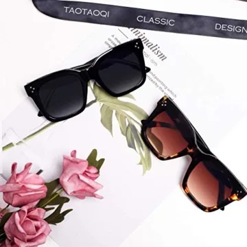 TAOTAOQI Vintage Women Oversized Sunglasses Designer Luxury Square Sun Glasses UV400 Protection Flat Lens