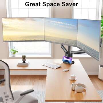 MOUNT PRO Triple Monitor Desk Mount - Articulating Gas Spring Monitor Arm, Removable with Clamp and Grommet Base - Fits 13 to 27 Inch LCD Computer Monitors, VESA 75x75, 100x100