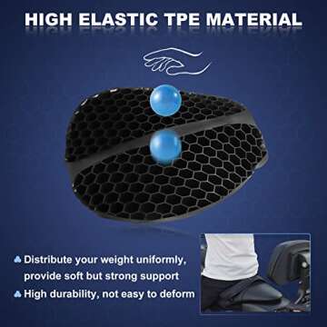 SKYJDM Foldable Motorcycle Gel Seat Cushion, Large 3D-Honeycomb Structure Shock Absorption & Breatha...