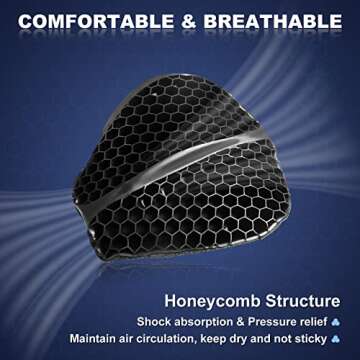 SKYJDM Foldable Motorcycle Gel Seat Cushion, Large 3D-Honeycomb Structure Shock Absorption & Breathable Motorcycle Gel Seat Pad for Long Rides (L)