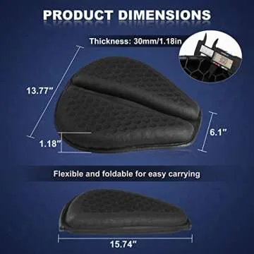 SKYJDM Foldable Motorcycle Gel Seat Cushion, Large 3D-Honeycomb Structure Shock Absorption & Breathable Motorcycle Gel Seat Pad for Long Rides (L)