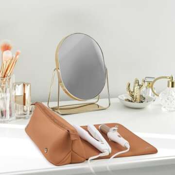 BAREFOOT CARIBOU Hair Tools Travel Bag and Heat Resistant Mat for Flat Irons, Straighteners, Curling Iron, and Haircare Accessories, 2-in-1 Design, with Interior Pockets, Portable Organizer (Brown)