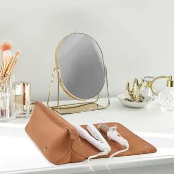 BAREFOOT CARIBOU Hair Tools Travel Bag and Heat Resistant Mat for Flat Irons, Straighteners, Curling Iron, and Haircare Accessories, 2-in-1 Design, with Interior Pockets, Portable Organizer (Brown)