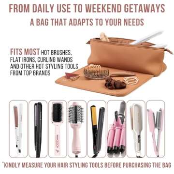 BAREFOOT CARIBOU Hair Tools Travel Bag and Heat Resistant Mat for Flat Irons, Straighteners, Curling Iron, and Haircare Accessories, 2-in-1 Design, with Interior Pockets, Portable Organizer (Brown)