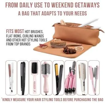 BAREFOOT CARIBOU Hair Tools Travel Bag and Heat Resistant Mat for Flat Irons, Straighteners, Curling Iron, and Haircare Accessories, 2-in-1 Design, with Interior Pockets, Portable Organizer (Brown)