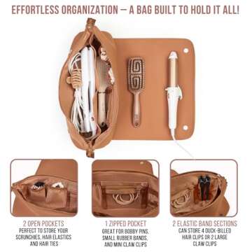 BAREFOOT CARIBOU Hair Tools Travel Bag and Heat Resistant Mat for Flat Irons, Straighteners, Curling Iron, and Haircare Accessories, 2-in-1 Design, with Interior Pockets, Portable Organizer (Brown)