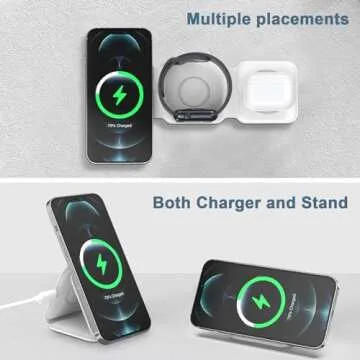 3 in 1 Foldable Wireless Charger, Ankilo Magsafe Charger Charging Station for Multple Devices,Travel Charger for iPhone 15/14/13/12 Series, iWatch, AirPods Pro(Adapter not Included)