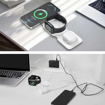 3 in 1 Foldable Wireless Charger, Ankilo Magsafe Charger Charging Station for Multple Devices,Travel Charger for iPhone 15/14/13/12 Series, iWatch, AirPods Pro(Adapter not Included)