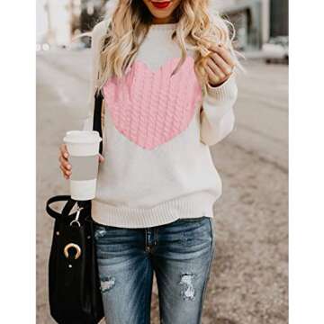 Alsol Lamesa Women's Cute Heart Sweater - Long Sleeve Crewneck Casual Knit