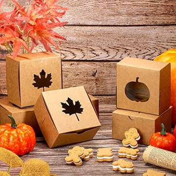 Censen 20 Pcs Thanksgiving Cardboard Bakery Cookie Boxes fall Autumn Kraft Baking Treat Cookie Boxes for Fall Thanksgiving Table Holiday Supplies Cookie Boxes for Gift Giving(3.94 x 3.94 x 2.36 Inch)