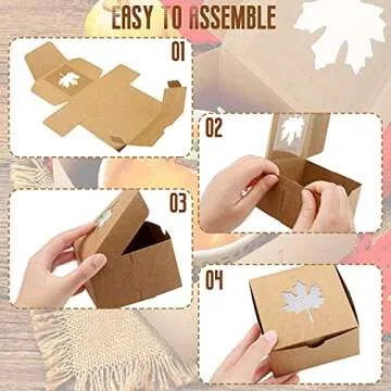 Censen 20 Pcs Thanksgiving Cardboard Bakery Cookie Boxes fall Autumn Kraft Baking Treat Cookie Boxes for Fall Thanksgiving Table Holiday Supplies Cookie Boxes for Gift Giving(3.94 x 3.94 x 2.36 Inch)