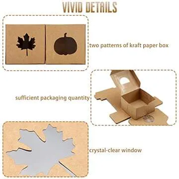Censen 20 Pcs Thanksgiving Cardboard Bakery Cookie Boxes fall Autumn Kraft Baking Treat Cookie Boxes for Fall Thanksgiving Table Holiday Supplies Cookie Boxes for Gift Giving(3.94 x 3.94 x 2.36 Inch)