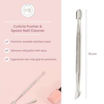 Malva Belle Cuticle Pusher & Spoon Nail Cleaner - Cuticle Remover & Under Nail Cleaner Tool - Stainless Steel Cuticle Pusher Tool - Nail Cleaner - For Women - Cuticle Care Kit