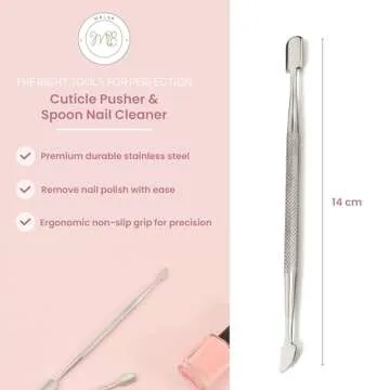 Malva Belle Cuticle Pusher & Spoon Nail Cleaner - Cuticle Remover & Under Nail Cleaner Tool - Stainless Steel Cuticle Pusher Tool - Nail Cleaner - For Women - Cuticle Care Kit