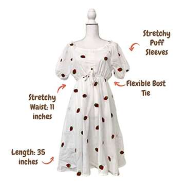 Strawberry Print Milk Maid Midi Dress, Cottagecore Lolita Fruit Pattern Aesthetic, Vintage Cottage Core Milkmaid Summer Dresses with Puff Sleeves