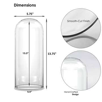 CYS EXCEL Glass Dome Cloche (H:13.75" D:5.75") | Multiple Sizes Decorative Showcase Display for Anti...