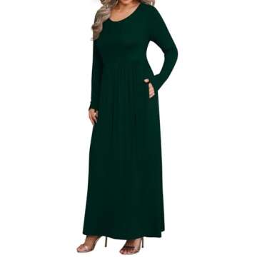 BISHUIGE Womens Casual XL-6XL Long Sleeve Plus Size Maxi Dresses with Pockets XL, Dark Green