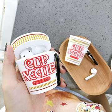 Besoar Cup Noodles for Airpod 1/2 Case, Cartoon Cute Fashion Cool Soft Silicone 3D Design Cover for Airpods, Food Unique Stylish Kawaii Funny Fun Trendy Shell Girls Women Girly Boys Cases Air Pods 2&1