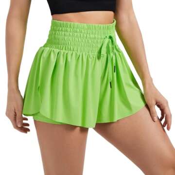 Flowy Womens Athletic Shorts High Waisted Gym Yoga Workout Running Butterfly Tennis Sports Acitve Skort Skirt with Pockets Spandex Sweat Pants Cute Lounge Trendy Clothes Summer Outfits Neon Green M