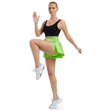 Flowy Womens Athletic Shorts High Waisted Gym Yoga Workout Running Butterfly Tennis Sports Acitve Skort Skirt with Pockets Spandex Sweat Pants Cute Lounge Trendy Clothes Summer Outfits Neon Green M