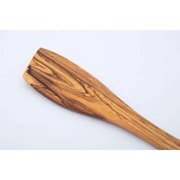 Handcrafted Olive Wood Cooking Spoon & Spatula (10 Inch Set of 2 Pieces) Carved by Talented Artists in Bethlehem, Practical Wooden Utensils Last for So Long, Resistant of Scratch