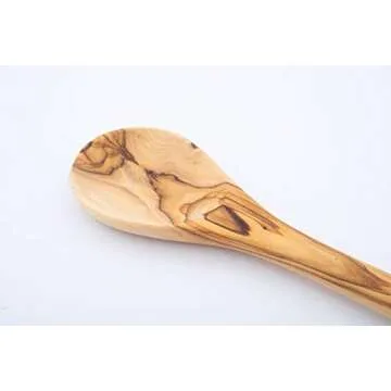 Handcrafted Olive Wood Cooking Spoon & Spatula (10 Inch Set of 2 Pieces) Carved by Talented Artists in Bethlehem, Practical Wooden Utensils Last for So Long, Resistant of Scratch