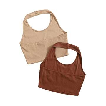 SweatyRocks Women's 2 Pack Basic Rib Knit Crop Halter Top Sleeveless Vest Multicoloured M