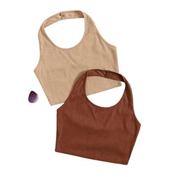 SweatyRocks Women's 2 Pack Basic Rib Knit Crop Halter Top Sleeveless Vest Multicoloured M