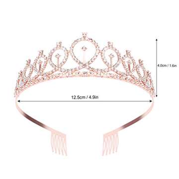 CAVETEE Birthday Crown and Sash for Women Birthday Queen Sash & Rhinestone Tiara Set and Sashes for Decorations Rose Gold Birthday Queen