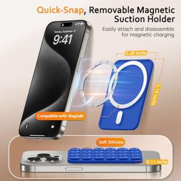 SuydanBox Magnetic Suction Cup Phone Mount, Anti-Slip Hands-Free Silicone Phone Holder, Compatible w...