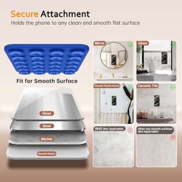 SuydanBox Magnetic Suction Cup Phone Mount, Anti-Slip Hands-Free Silicone Phone Holder, Compatible with MagSafe Phone Case for iPhone Pro Max 15/14/13/12 Series,Mirror Shower Holder for Selfies(Blue)