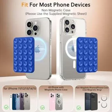 SuydanBox Magnetic Suction Cup Phone Mount, Anti-Slip Hands-Free Silicone Phone Holder, Compatible with MagSafe Phone Case for iPhone Pro Max 15/14/13/12 Series,Mirror Shower Holder for Selfies(Blue)