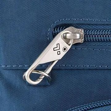 Travelon Anti-Theft Quilted North South Bag - Medium Nylon Crossbody for Travel & Everyday - (Smoke/Teal Interior)