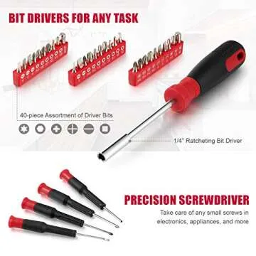 Eastvolt 128-Piece Home Repair Tool Set, Tool Sets for Homeowners, General Household Hand Tool Set with Storage Toolbox, EVHT12801, Black + Red (ASK01)