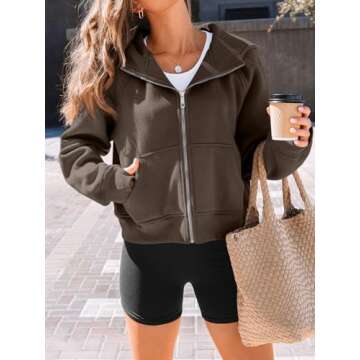 AUTOMET Womens Zip Up Hoodies Fleece Jackets Oversized Sweatshirts Fall Fashion Outfits 2025 Sweaters Winter Clothes Coffee M