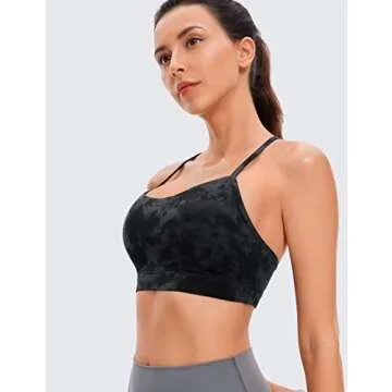 CRZ YOGA Butterluxe Y Back Sports Bras for Women Wireless Yoga Padded Top Tie Dye Smoke Ink Medium