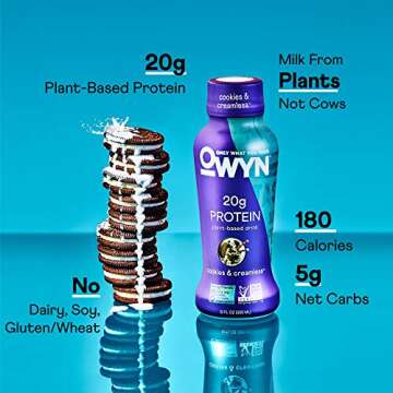 OWYN 100% Vegan Plant-Based Protein Shake, Cookies & Creamless, 4 Pack, with 20g Plant Protein, Omega-3, Prebiotic Supplements, Superfoods Greens Blend, Gluten-Free, Soy-Free, Non-GMO