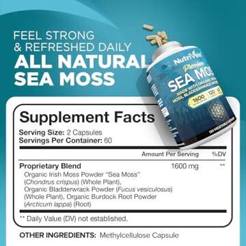 Nutrivein Organic Sea Moss 1600mg Plus Bladderwrack & Burdock - 120 Capsules - Prebiotic Super Food ...
