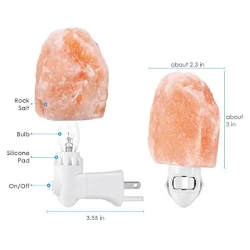 (Upgraded) AMIR Salt Lamp, Natural Himalayan Crystal Salt Light with 4 Bulbs, 11.2oz Mini Hand Carved Night Light, with UL-Certified Wall Plug, Decoration Salt Rock Lamp (2 Pack)