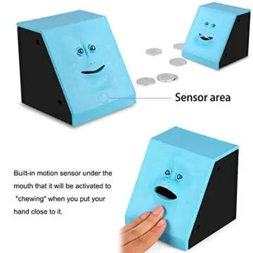 Face Bank, Piggy Bank Coin Eater Funny Bank, sunsbell Money Eating Coin Bank Piggy Bank Boalord, Battery Powered Money Saving Box, Wacky Coin Jar Face Coin Bank - Blue