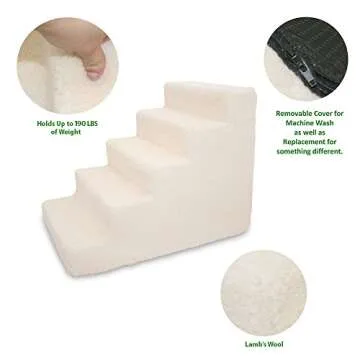 Best Pet Supplies Dog Stairs for Small Dogs & Cats, Foam Pet Steps Portable Ramp for Couch Sofa and High Bed Non-Slip Balanced Indoor Step Support, Paw Safe No Assembly - Lambswool, 5-Step