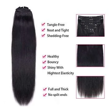 Nvnvdij Straight Clip in Hair Extensions Human Hair 8pcs Per Set with 18Clips Double Weft Clip in Human Hair Extensions Natural Black Color For Women (14 Inch, Straight Hair)