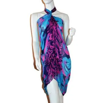 Scarf_tradinginc® Rose Chiffon Pareo Scarf Wrap Shawl Sarong Swimsuite Cover-up (Rose Blue)