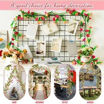 2 Pack Spring Flower Garland, 13.6 Ft Silky Artificial Pink Garland with Pink Daisy and Vine, Floral Garlands Decoration for Room Wall, Flower Themed Party, Wedding Supplies